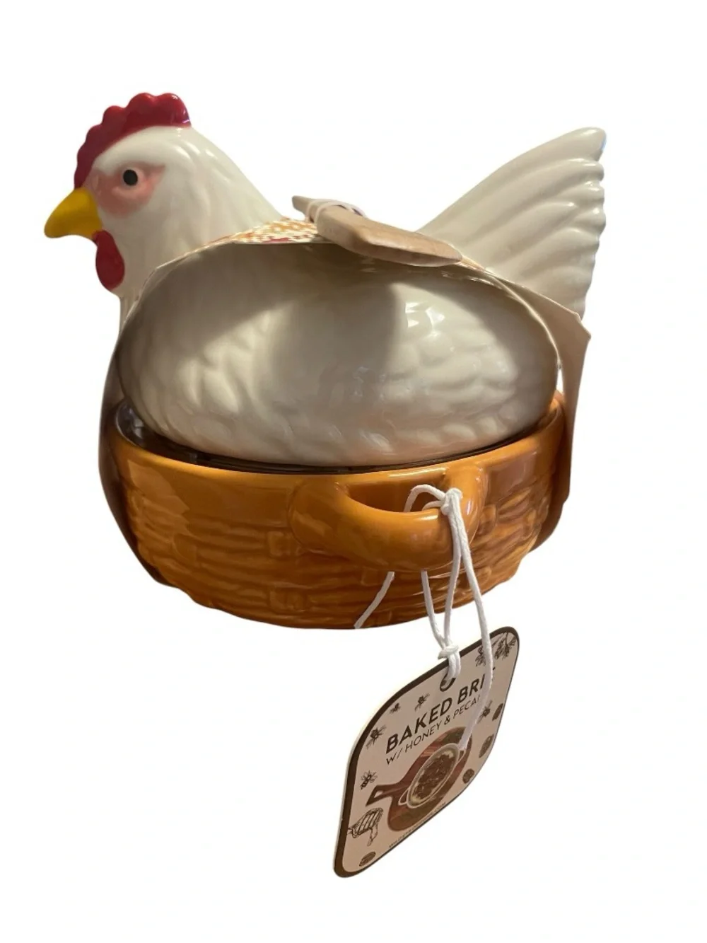 Ceramic Chicken Brie Cheese Baker with Spreader NWT - Farmhouse Kitchen Dish